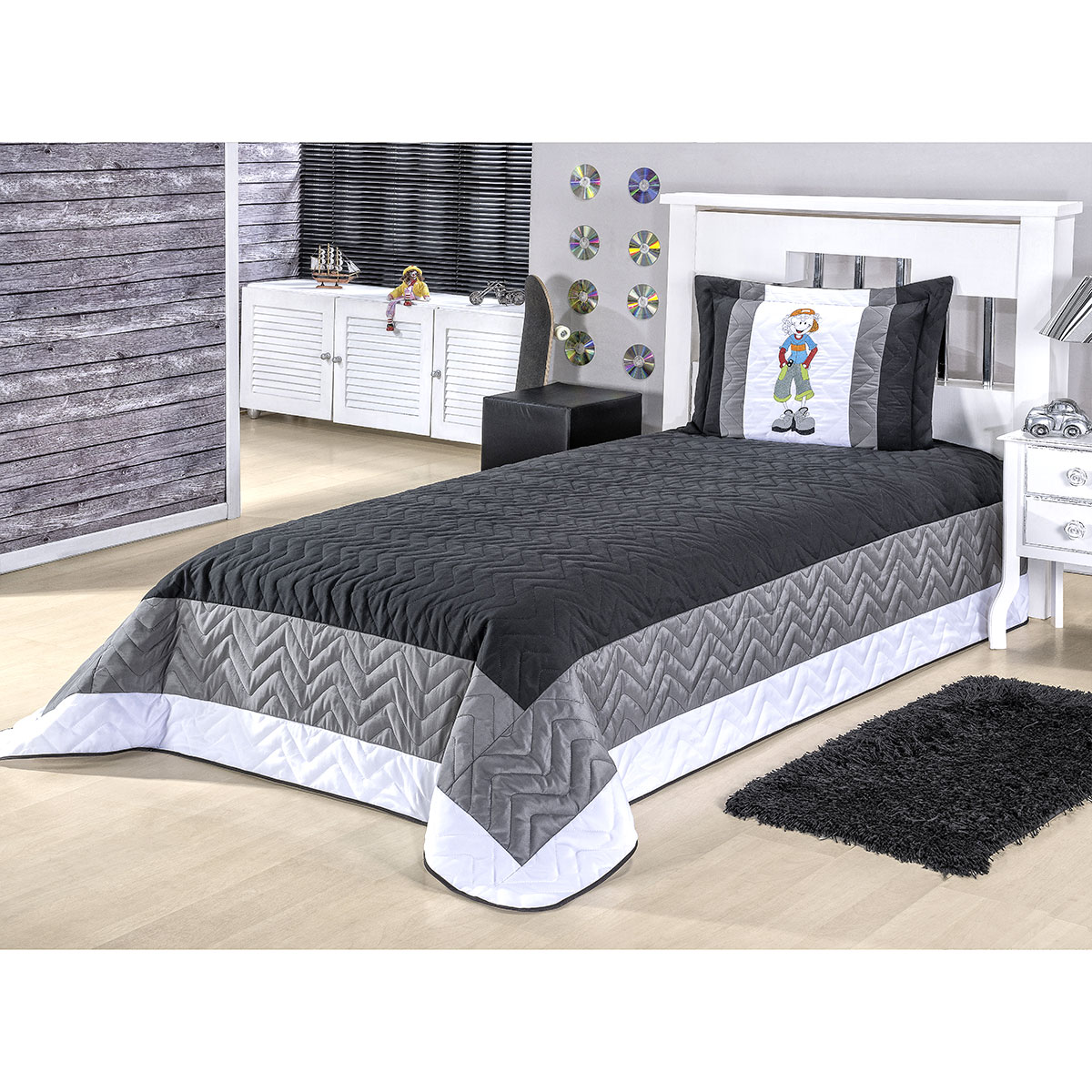 Cobre Leito Infantil Menino 2 Peças Preto Matelado