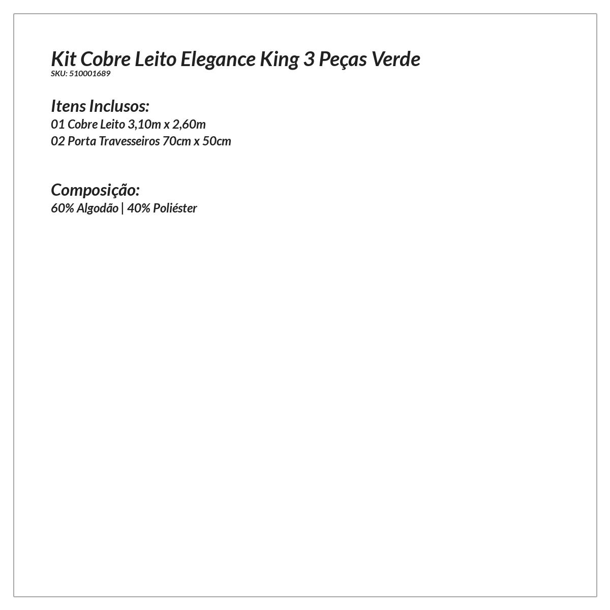 Cobre Leito King 3 Peças Verde com 2 Porta Travesseiros
