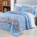 Cobre Leito King Floral Estampado Azul Claro Percal 200 Fios + Jogo de Cama 100% Algodão - 7 Peças
