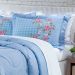 Cobre Leito King Floral Estampado Azul Claro Percal 200 Fios + Jogo de Cama 100% Algodão - 7 Peças