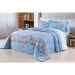 Cobre Leito King Floral Estampado Azul Claro Percal 200 Fios + Jogo de Cama 100% Algodão - 7 Peças