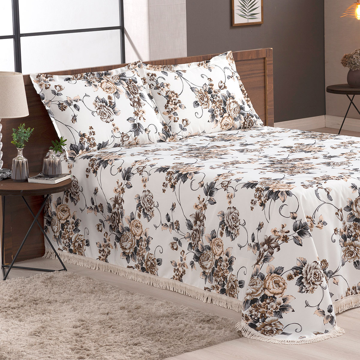 Cobre Leito King Mariah Floral Tabaco 3 Peças 