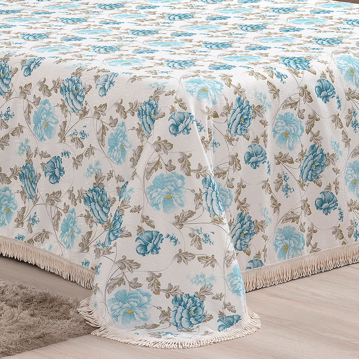 Cobre Leito Mariah King Floral Azul 3 Peças 