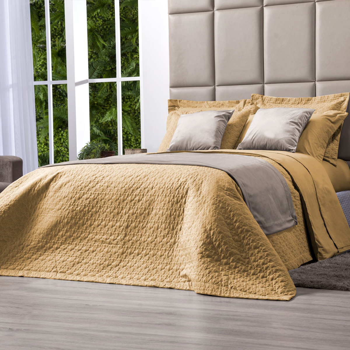 Cobre Leito Mostarda 100% Algodão Queen Size 200 Fios 3 Peças
