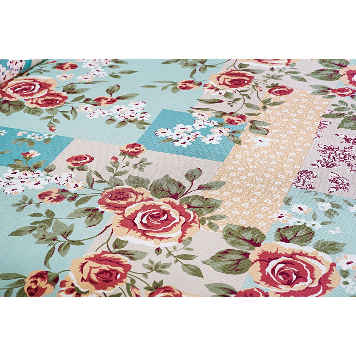 Cobre Leito Patchwork Azul Queen Tecido Piquet 3 Peças