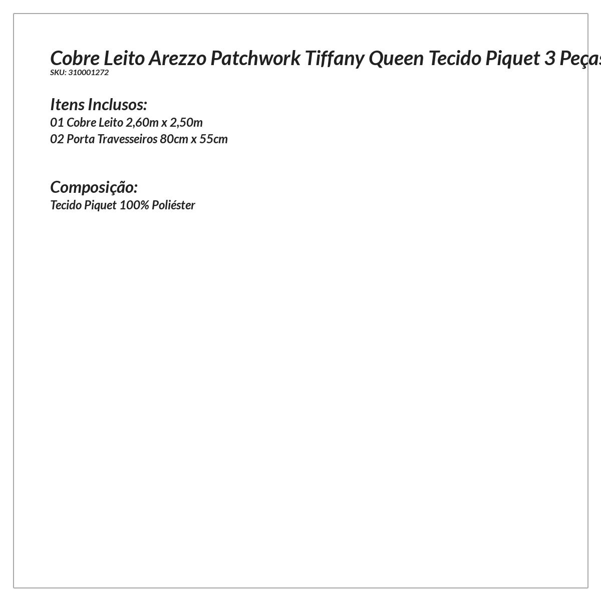 Cobre Leito Patchwork Azul Queen Tecido Piquet 3 Peças