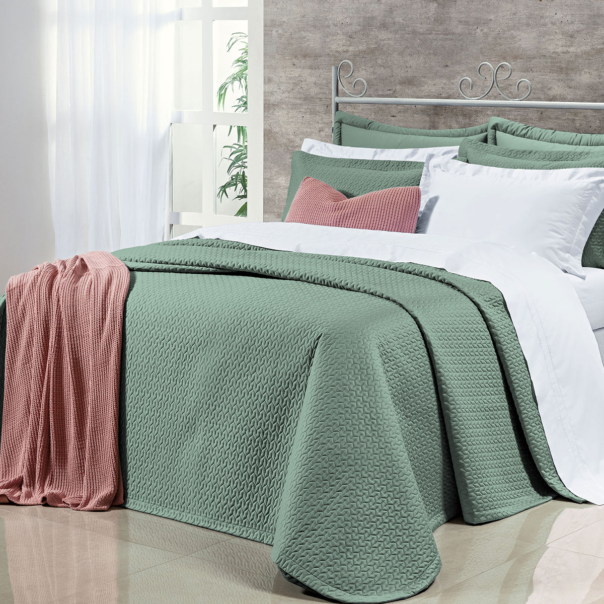 Cobre Leito Queen 400 Fios Egípcio 100% Algodão Verde + Jogo de Cama - 7 Peças