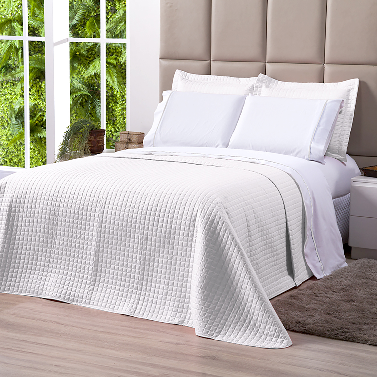 Cobre Leito Queen Dupla Face Branco + Jogo de Cama 100% Algodão - 7 Peças