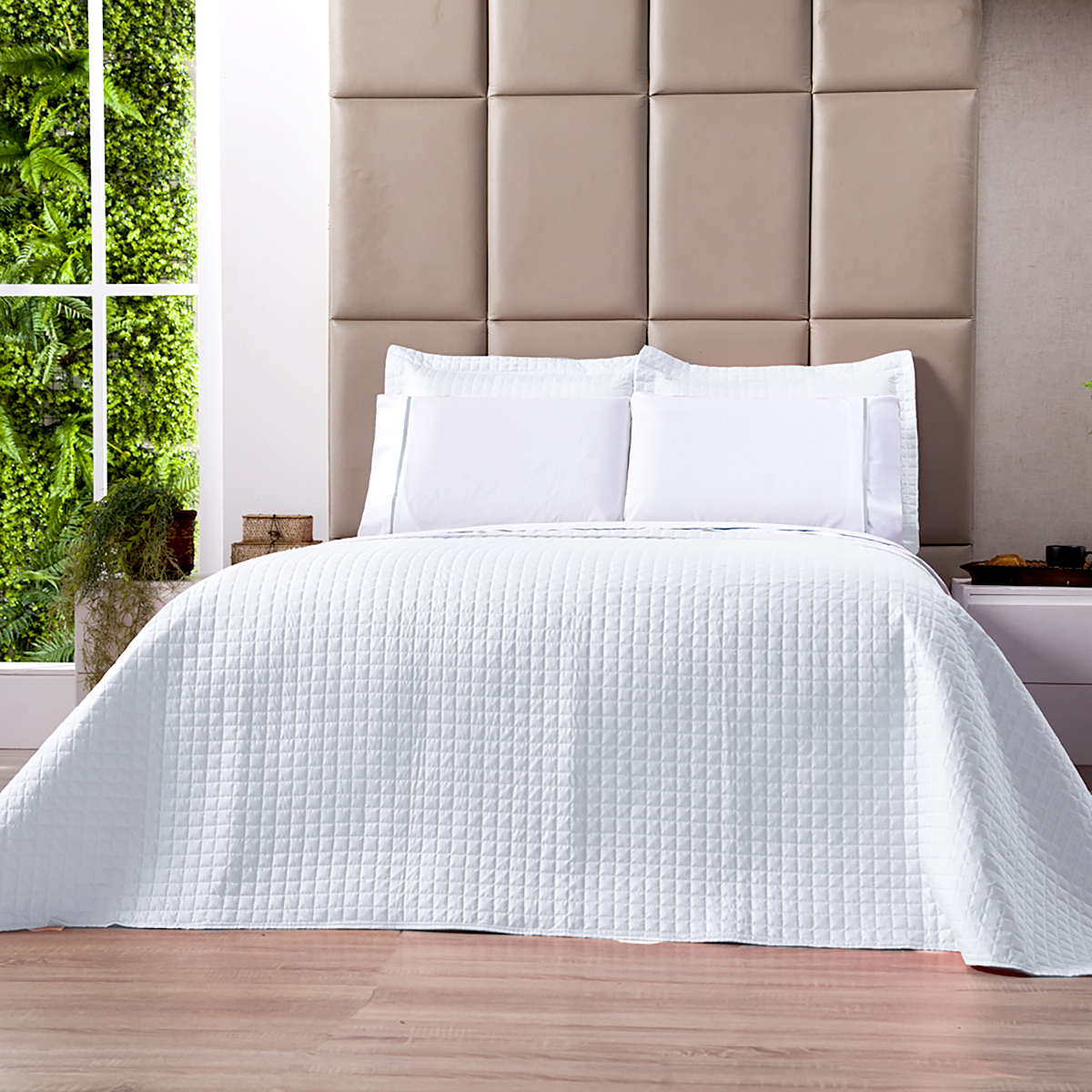 Cobre Leito Queen Dupla Face Branco + Jogo de Cama 100% Algodão - 7 Peças