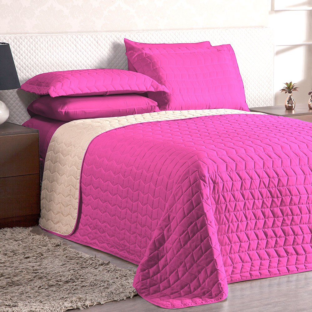 Cobre Leito Queen Dupla Face Pink e Palha Liso Matelado Clássico 3 Peças