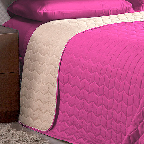 Cobre Leito Queen Dupla Face Pink e Palha Liso Matelado Clássico 3 Peças