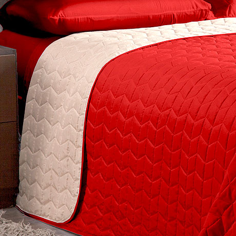 Cobre Leito Queen Dupla Face Vermelho e Palha Liso Matelado Clássico 3 Peças
