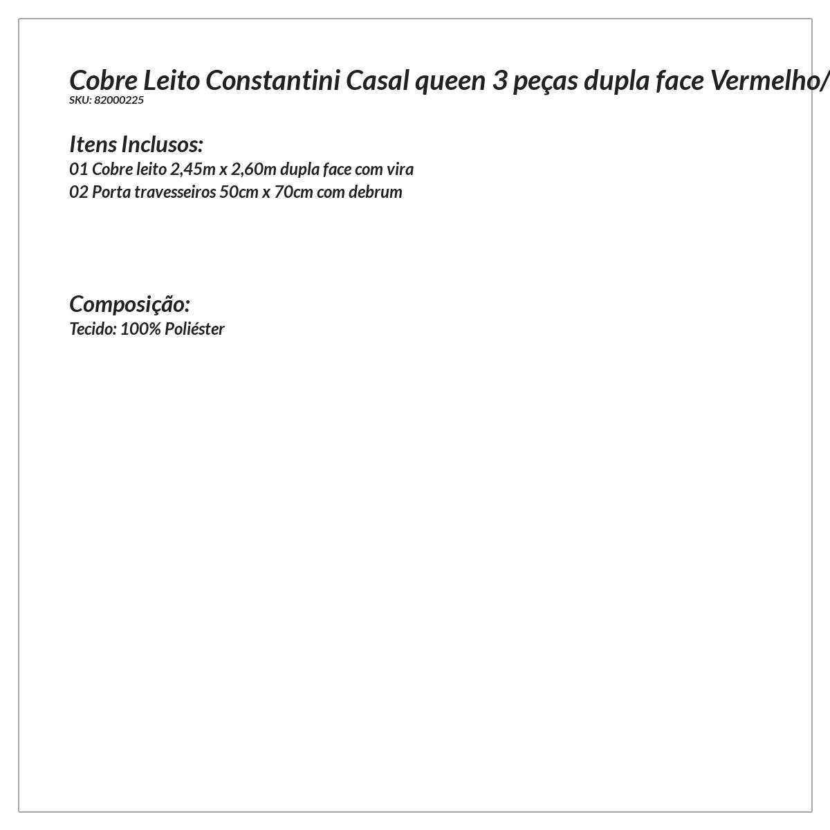 Cobre Leito Queen Dupla Face Vermelho e Palha Liso Matelado Clássico 3 Peças