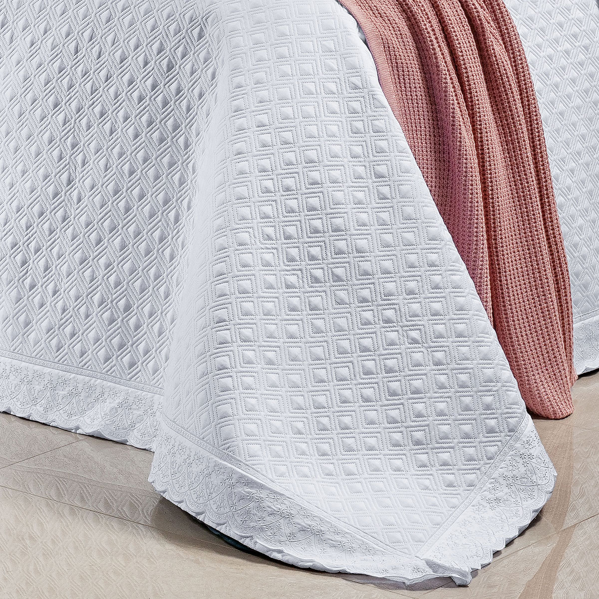 Cobre Leito Queen Size Branco 400 Fios Egípcio 100% Algodão + Jogo de Cama - 7 Peças