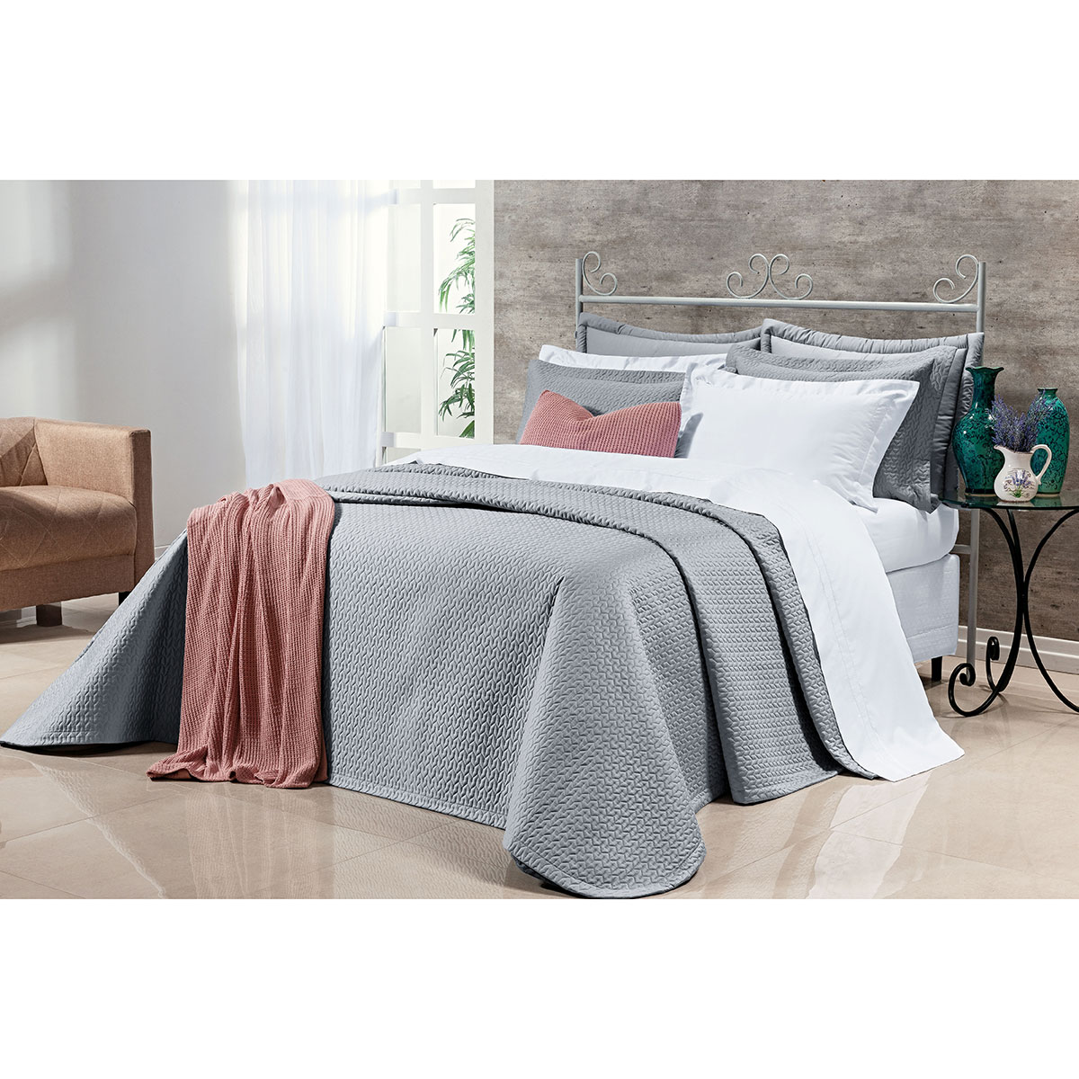 Cobre Leito Queen Size Cinza 100% Algodão 400 Fios Egípcio 3 Peças