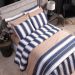 Cobre Leito Queen Size Estampado Listrado Azul 3 Peças 100% Algodão 200 Fios