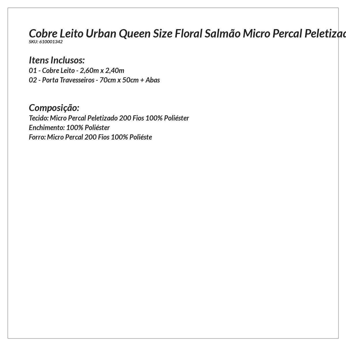 Cobre Leito Queen Size Floral Salmão Micro Percal Peletizado 200 Fios 3 Peças