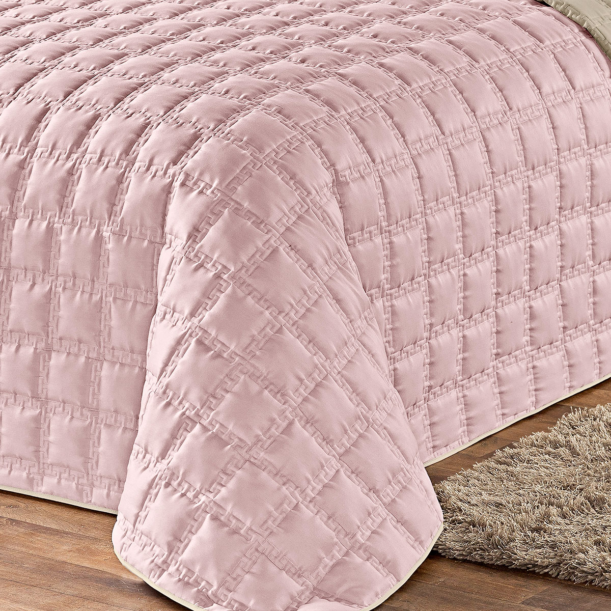 Cobre Leito Queen Size Rosê Clássico Matelado 3 Peças Dupla Face