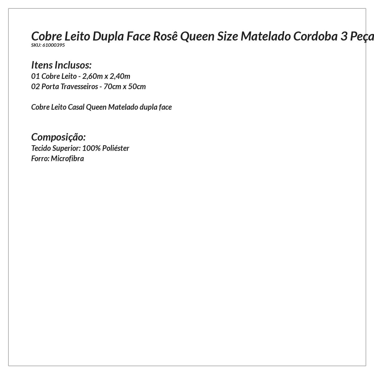 Cobre Leito Queen Size Rosê Clássico Matelado 3 Peças Dupla Face