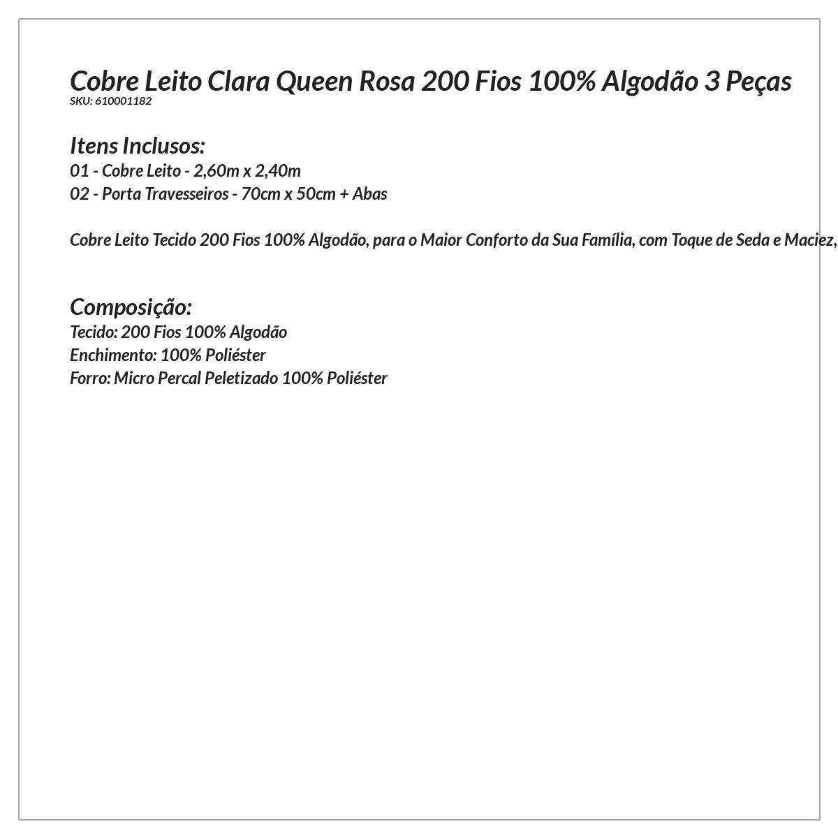 Cobre Leito Queen Size Rosa 200 Fios 100% Algodão 3 Peças 2,60m x 2,40m