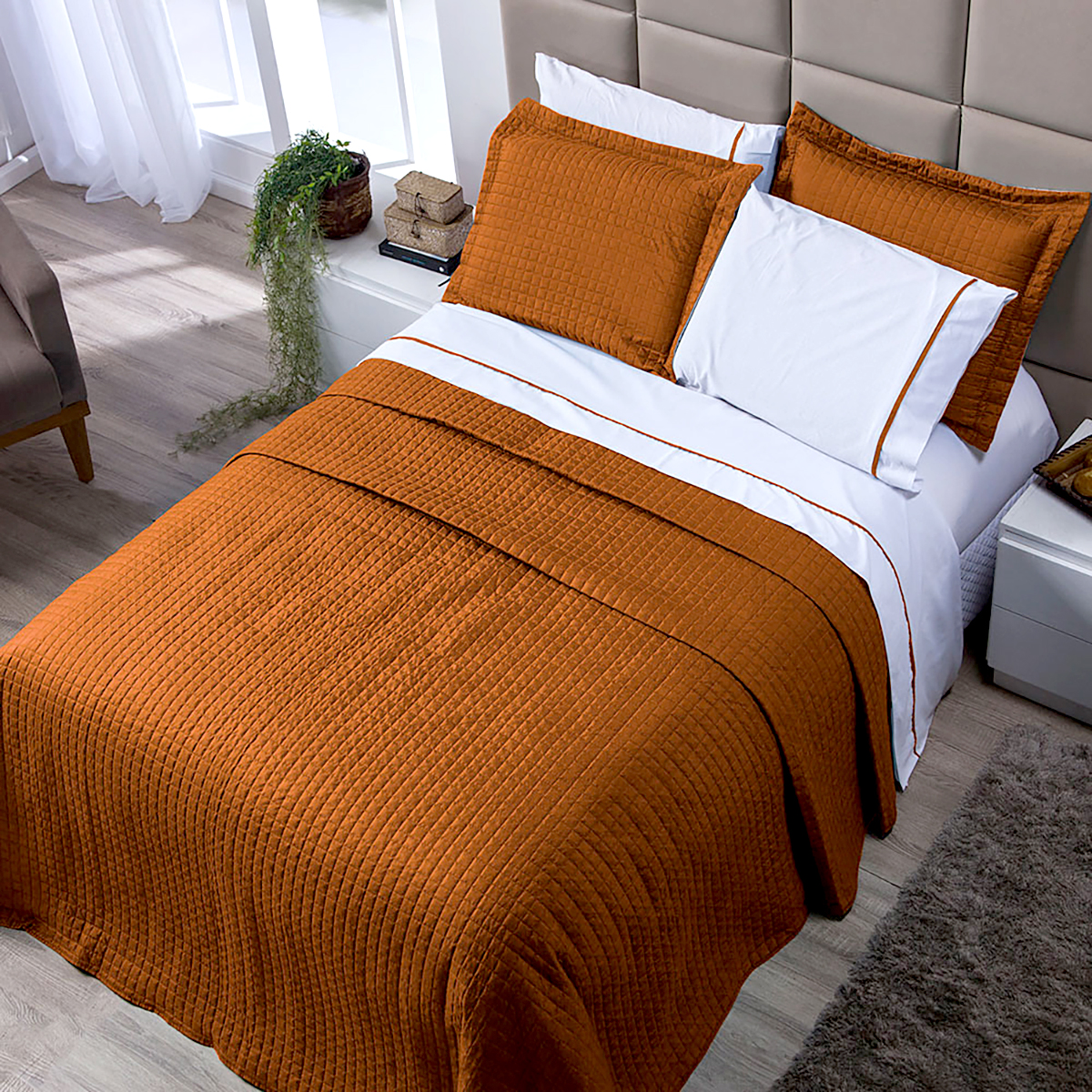 Cobre Leito Queen Size Terracota Dupla Face Micropercal 3 Peças