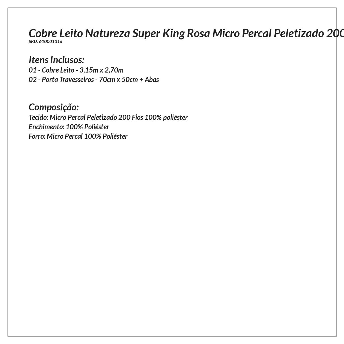 Cobre Leito Rosa Super King Micro Percal Peletizado 200 Fios 3 Peças