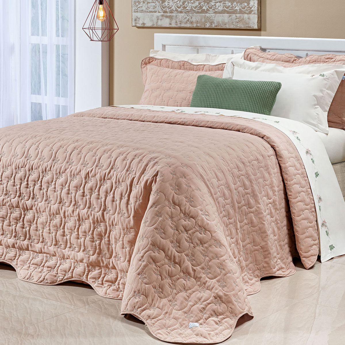 Cobre Leito Salmão Queen Size 200 Fios 100% Algodão 3 Peças 2,60m x 2,40m