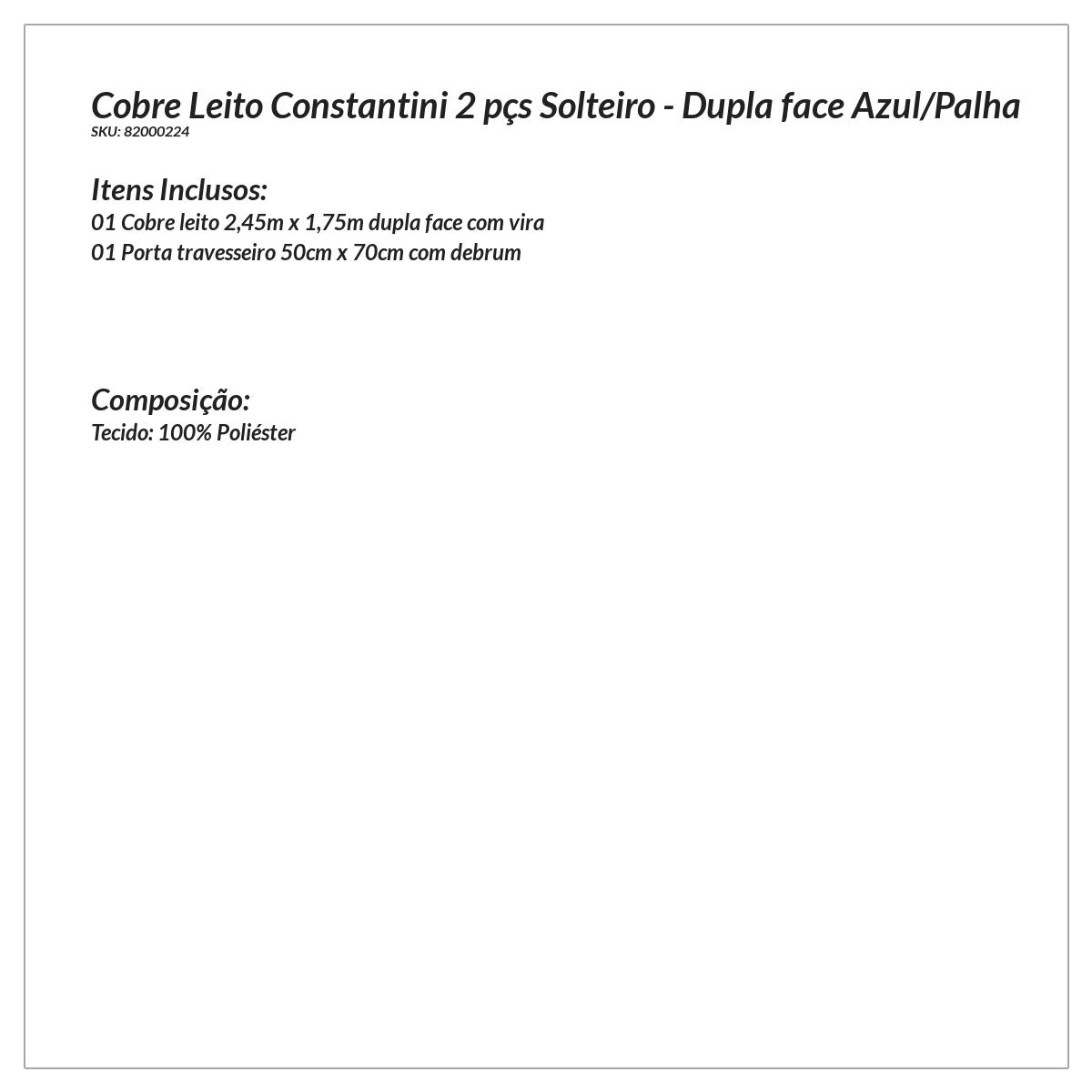 Cobre Leito Solteiro 2 peças Dupla face Azul/Palha