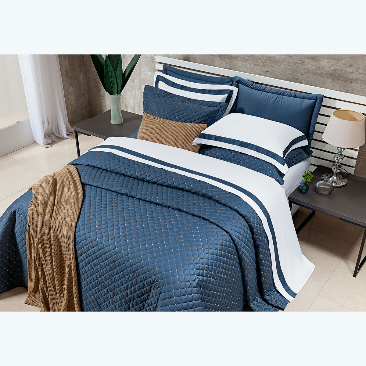Cobre Leito Solteiro Clássico Azul 400 Fios Egípcio 100% Algodão 2 Peças