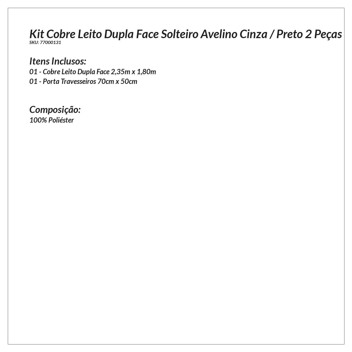 Cobre Leito Solteiro Dupla Face Avelino Cinza / Preto 2 Peças