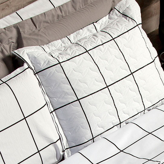 Cobre Leito Solteiro Estampado Grid Branco 2 Peças 100% Algodão 200 Fios