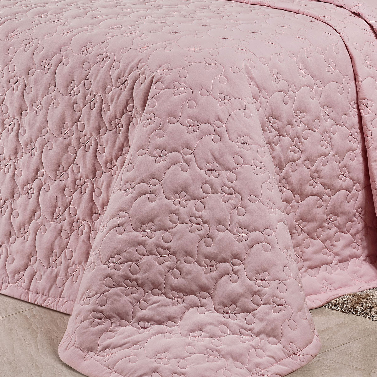 Cobre Leito Super King Rosa 200 Fios 100% Algodão + Jogo de Cama - 7 Peças