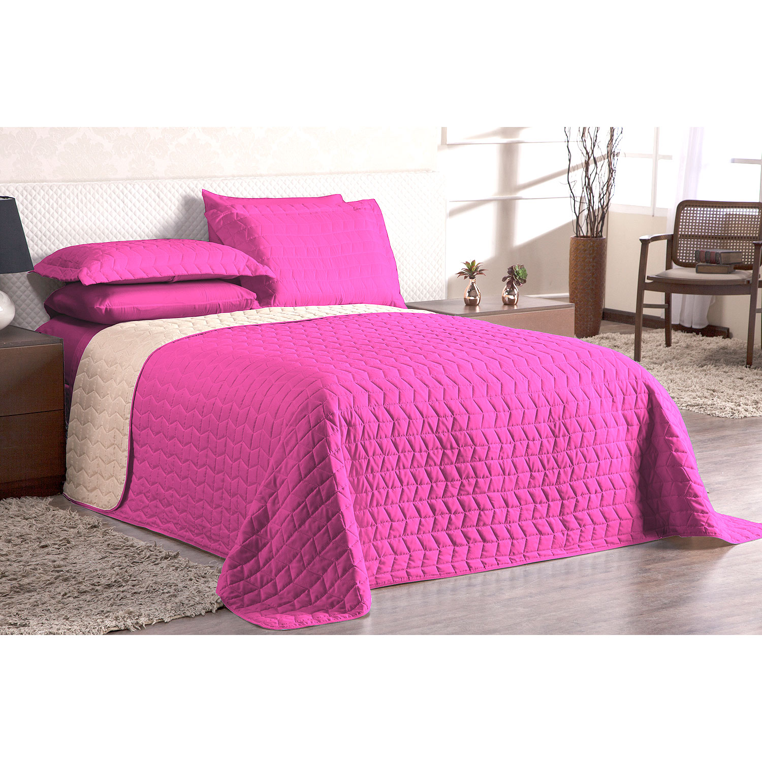 Cobre Leito Tamanho Solteiro 2 peças Dupla face Pink/Palha