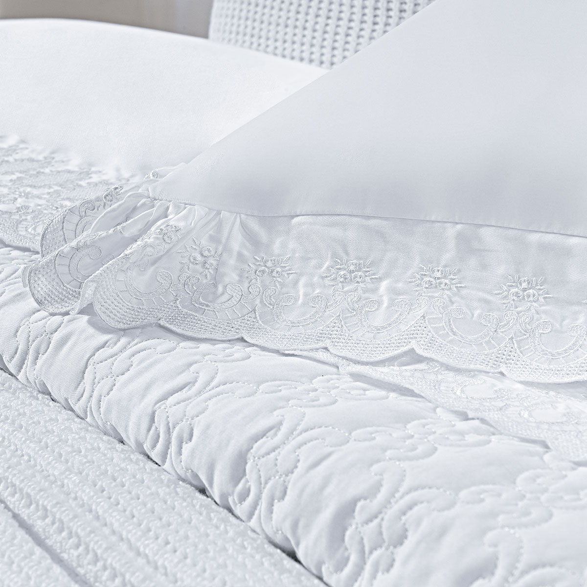 Cobre Leito Venetto Queen Size Branco 400 Fios Egípcio 100% Algodão + Jogo de Cama - 7 Peças