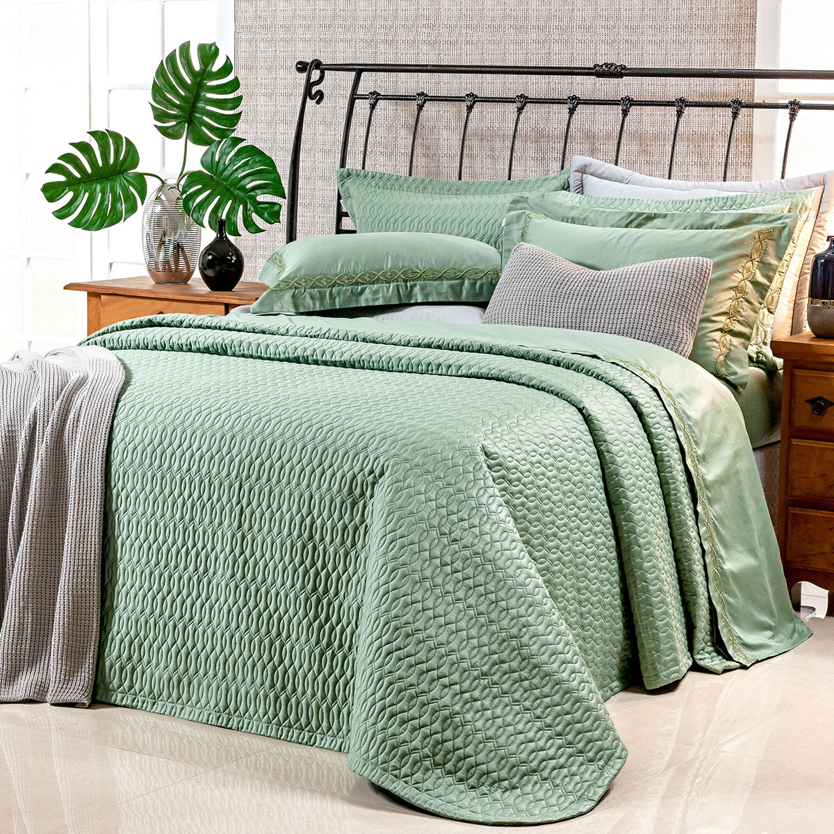 Cobre Leito Verde King Size 400 Fios Egípcio 100% Algodão + Jogo de Cama - 7 Peças