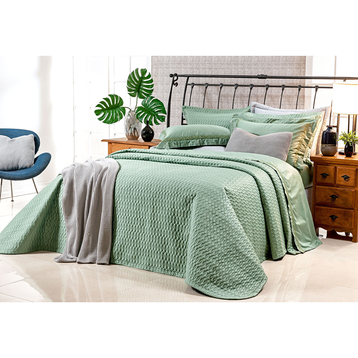 Cobre Leito Verde King Size 400 Fios Egípcio 100% Algodão + Jogo de Cama - 7 Peças