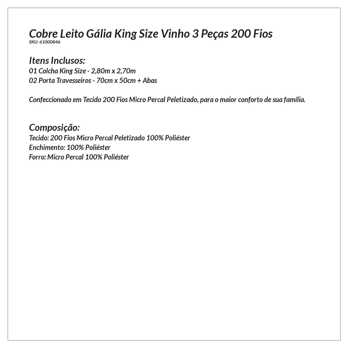 Cobre Leito Vinho Estampado Percal 200 Fios 3 Peças King Size