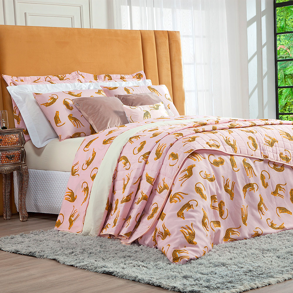 Cobre leito Solteiro Estampado 2 Peças Animal Print com Porta Travesseiro