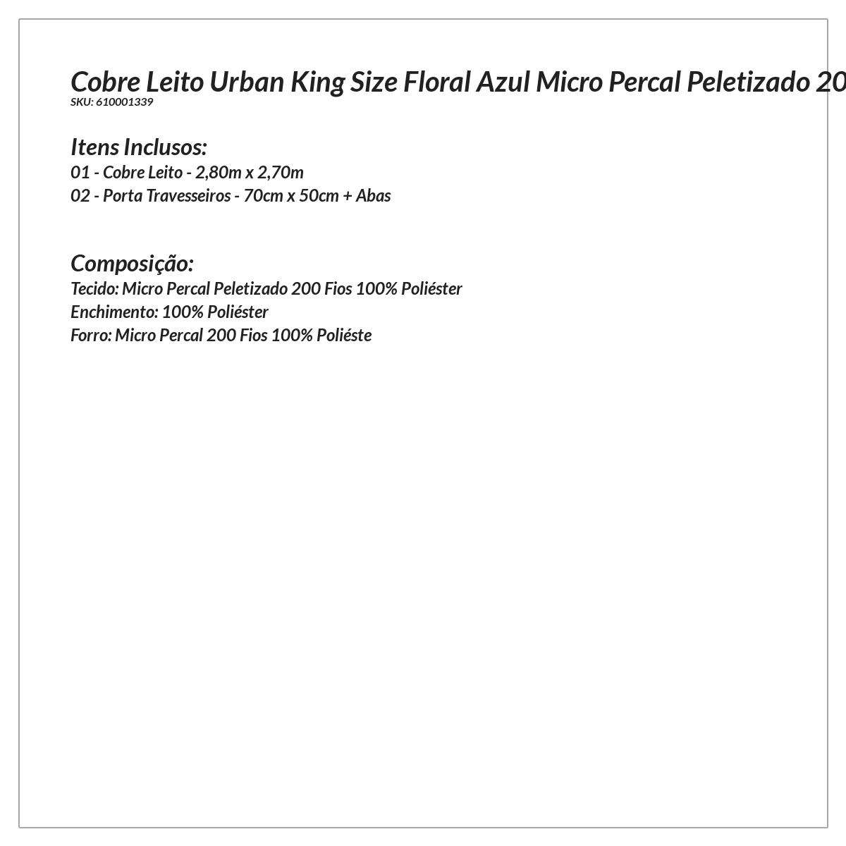 Colcha Azul King Size Micro Percal Peletizado 200 Fios 3 Peças