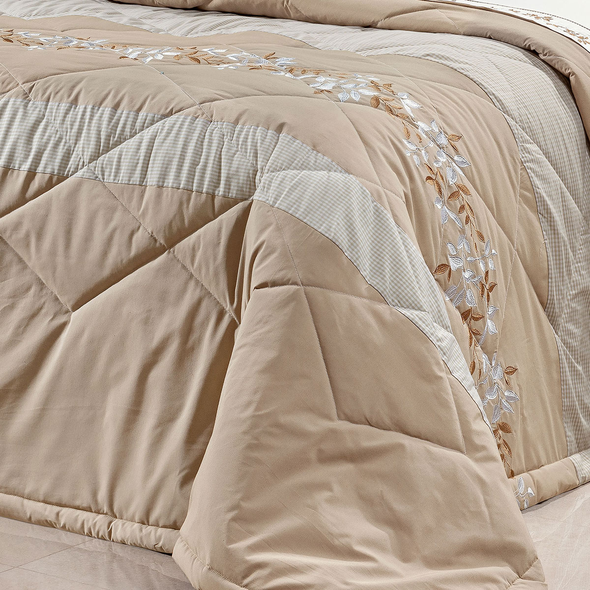 Colcha Bege King Size 100% Algodão 200 Fios + Jogo de Cama - 11 Peças