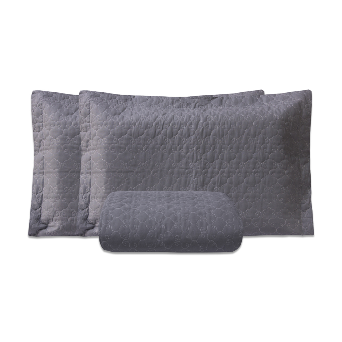 Colcha Cinza 100% Algodão King Size Matelada 3 Peças
