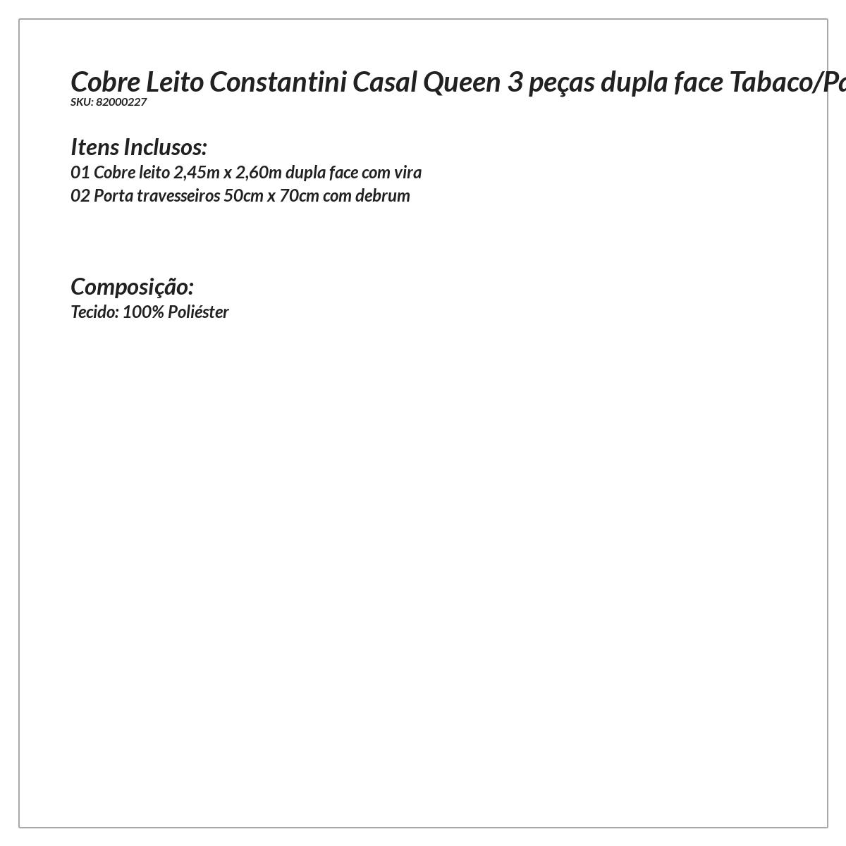 Colcha Dupla Face Queen Tabaco e Palha Liso Matelado Clássico 3 Peças