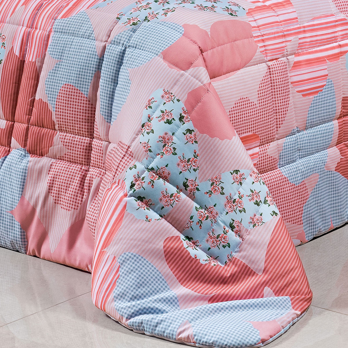 Colcha Infantil Menina Rosa 200 Fios Micro Percal 3 Peças 2,50m x 1,90m com Porta Travesseiro