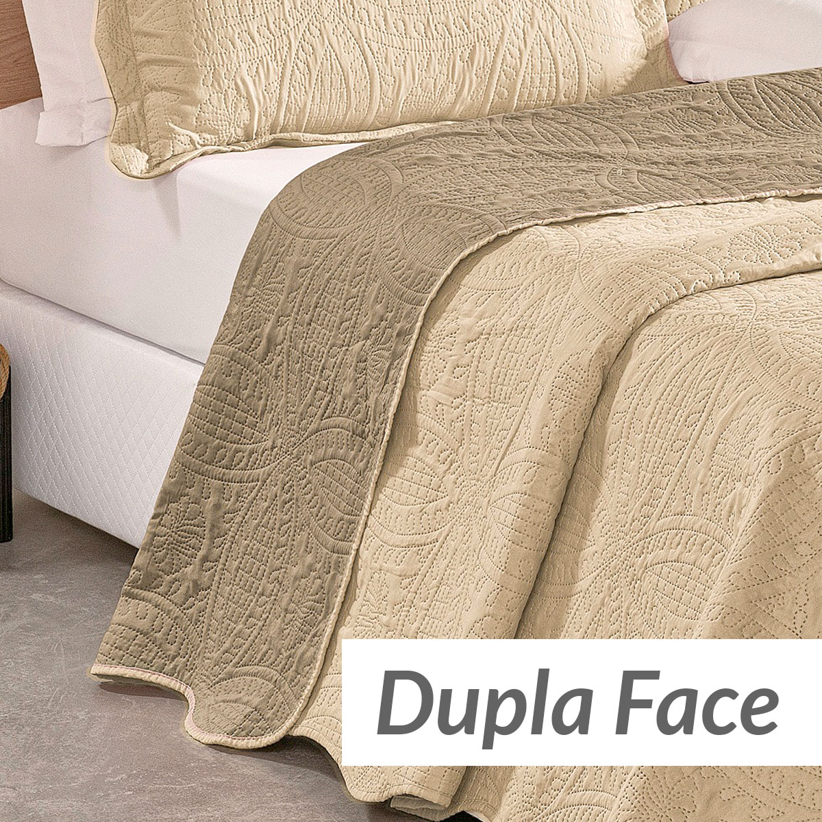 Colcha King Cáqui Bouti Dupla Face Matelada Ultrassônico 3 Peças