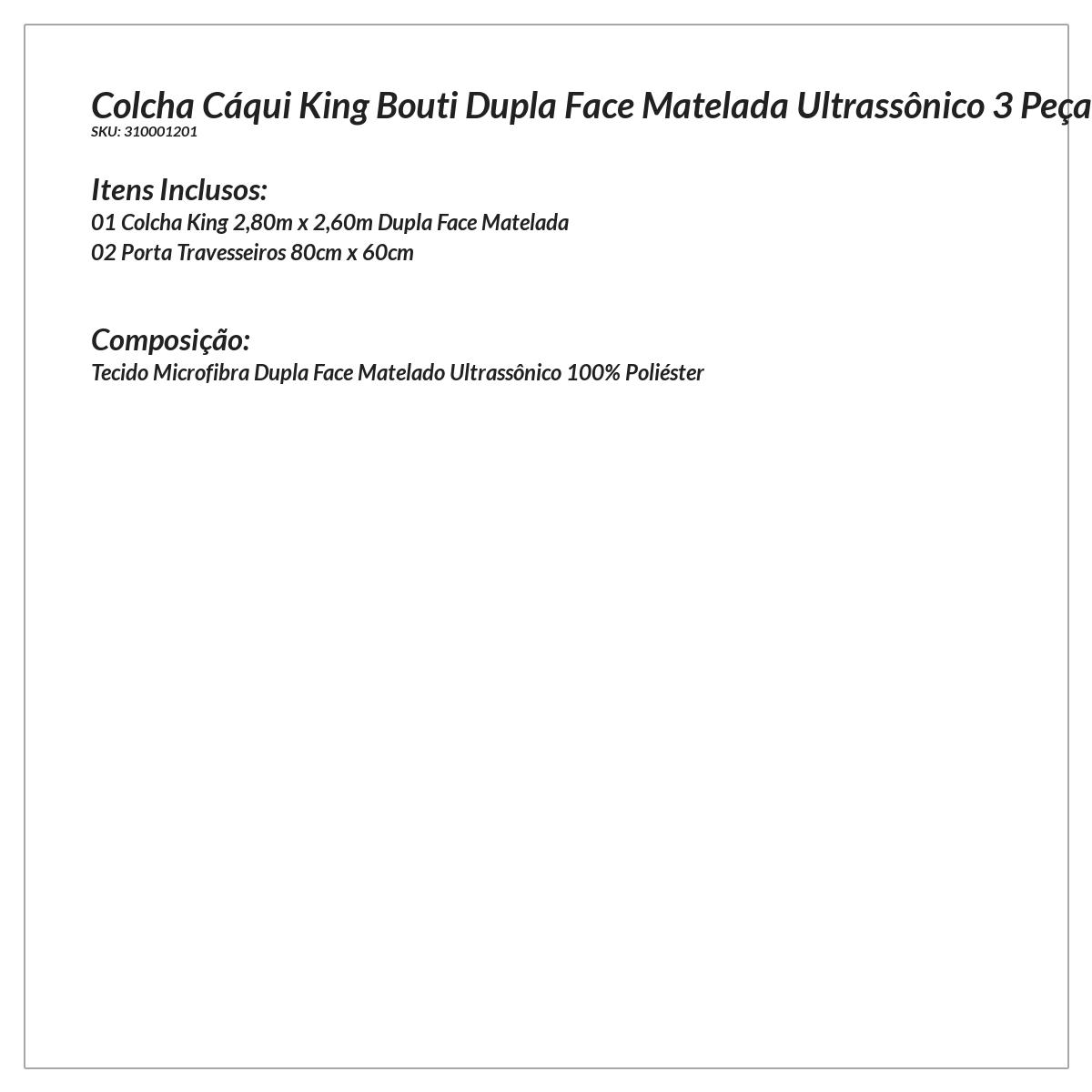 Colcha King Cáqui Bouti Dupla Face Matelada Ultrassônico 3 Peças