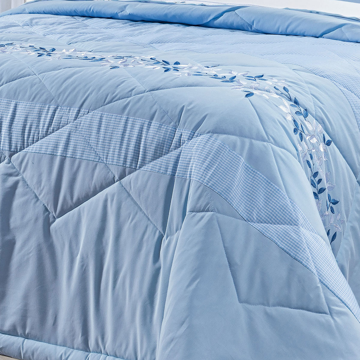 Colcha King Size Azul 100% Algodão 200 Fios 7 Peças 2,80m x 2,70m