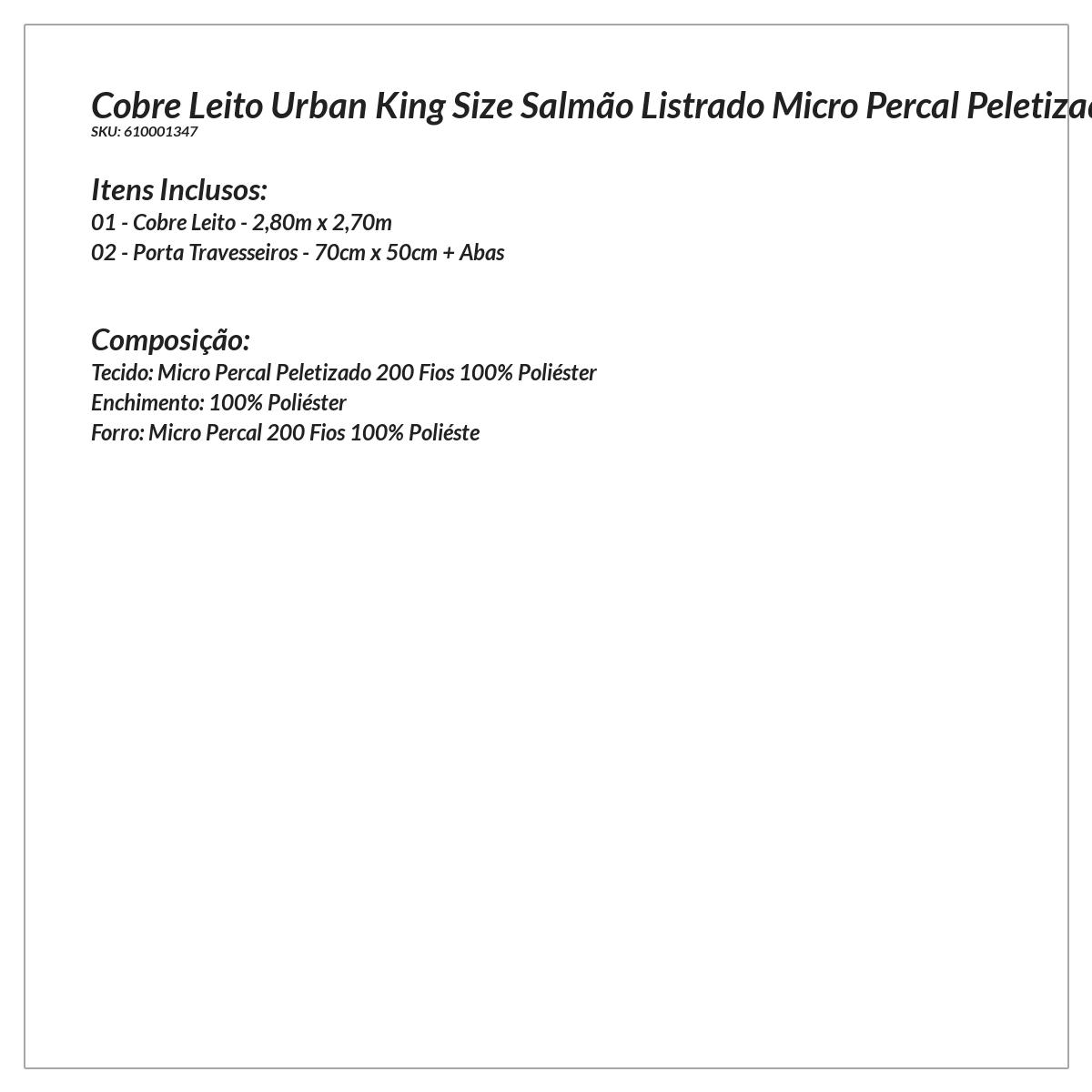 Colcha Listrado King Size Micro Percal Peletizado 200 Fios 3 Peças 2,80m x 2,70m
