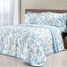 Colcha Menina Solteiro Floral Azul 200 Fios 100% Algodão + Jogo de Cama - 5 Peças