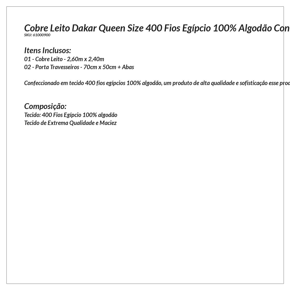 Colcha Queen 400 Fios Egípcio Cinza 100% Algodão 3 Peças