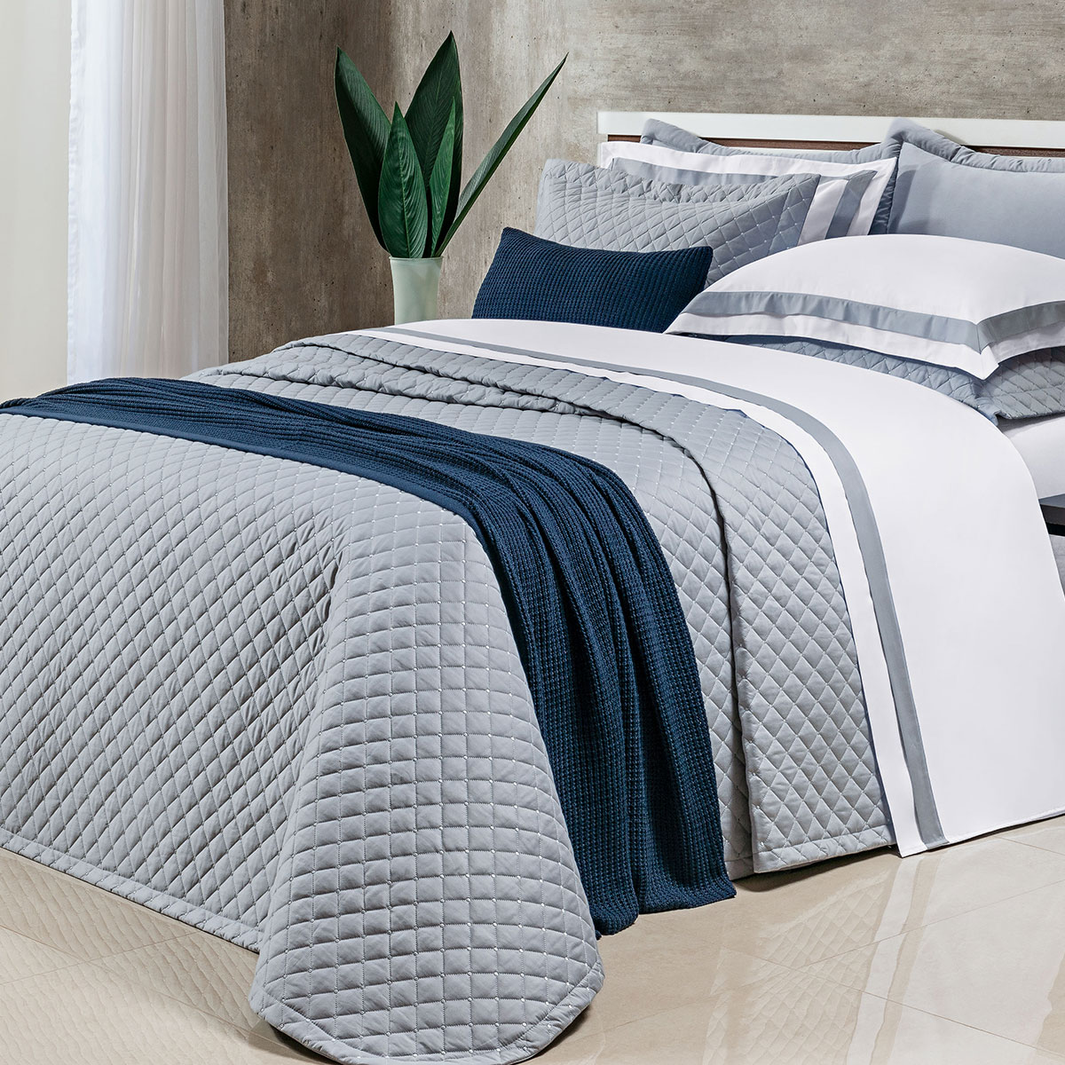 Colcha Queen Size Cinza 400 Fios Egípcio 100% Algodão 3 Peças 2,60m x 2,40m